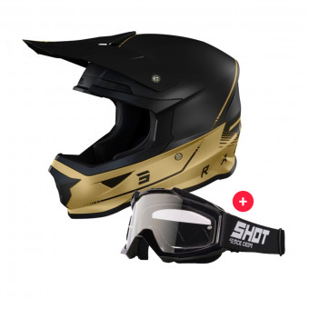 Pack Helmet Motocross Goggles Shot Furious Raw Black Gold Matt