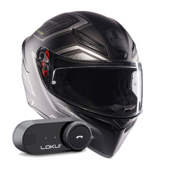 Full Face AGV K1 S Sling Matt Black Grey + Kit Bluetooth Lokui K30