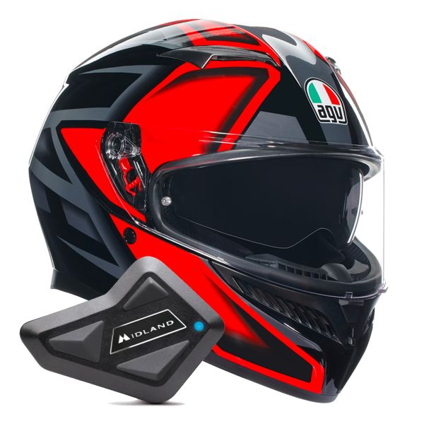 Pack Helmet + Intercom Systems : AGV K3 Multi Compound Black Red + Kit ...