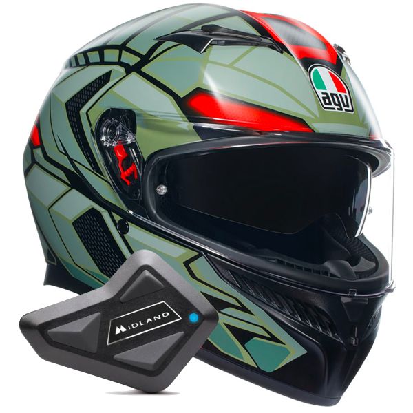 Pack Helmet + Intercom Systems : AGV K3 Multi Decept Matt Black Green ...