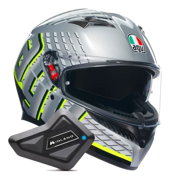 Pack Helmet + Intercom Systems : AGV K3 Multi Fortify Grey Black Yellow ...