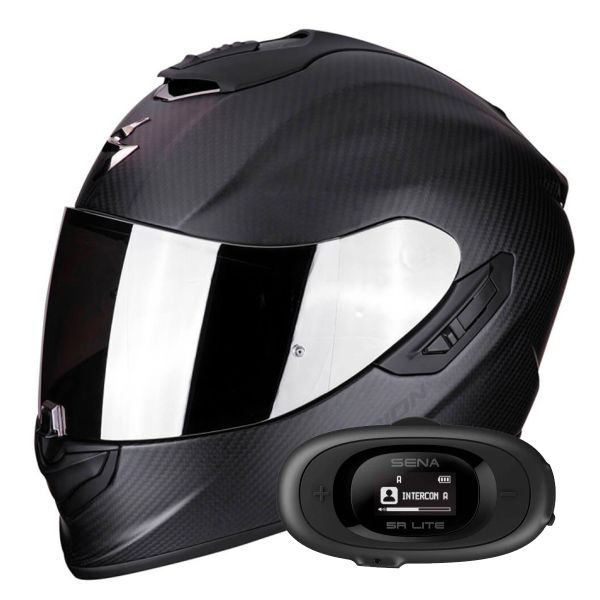 Pack Helmet Intercom Systems Scorpion Exo 1400 Evo Carbon Air Solid Matt Black Kit bluetooth 5R Lite Solo iCasque