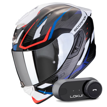 Full Face Scorpion Exo 1400 Evo II Air Accord Black Blue White + Kit Bluetooth Lokui K30