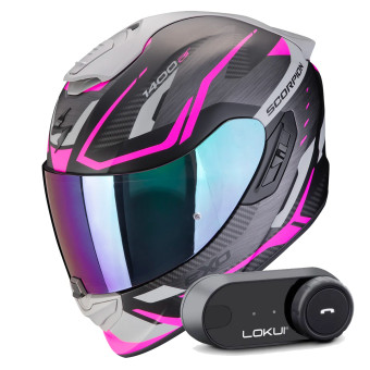 Full Face Scorpion Exo 1400 Evo II Air Accord Matt Black Pink + Kit Bluetooth Lokui K30