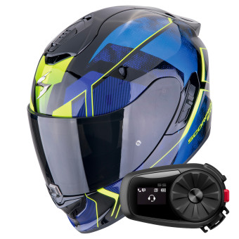 Full Face Scorpion Exo 1400 Evo II Air Intensio Black Blue + Kit Bluetooth 5S Solo