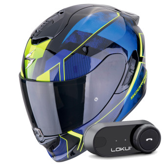 Full Face Scorpion Exo 1400 Evo II Air Intensio Black Blue + Kit Bluetooth Lokui K30