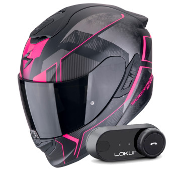 Full Face Scorpion Exo 1400 Evo II Air Intensio Matt Black Pink + Kit Bluetooth Lokui K30