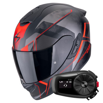 Full Face Scorpion Exo 1400 Evo II Air Intensio Matt Black Red + Kit Bluetooth 5S Solo