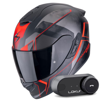 Full Face Scorpion Exo 1400 Evo II Air Intensio Matt Black Red + Kit Bluetooth Lokui K30