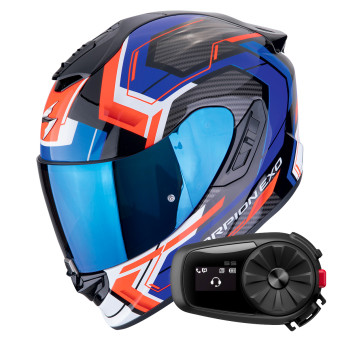 Full Face Scorpion Exo 1400 Evo II Air Linart Black Blue Red + Kit Bluetooth 5S Solo