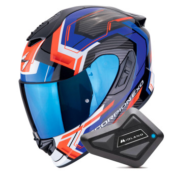 Full Face Scorpion Exo 1400 Evo II Air Linart Black Blue Red + Kit Bluetooth BT Mini