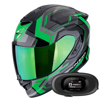 Full Face Scorpion Exo 1400 Evo II Air Linart Black Green + Kit bluetooth 5R Lite Solo