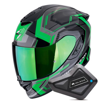 Full Face Scorpion Exo 1400 Evo II Air Linart Black Green + Kit Bluetooth BT Mini