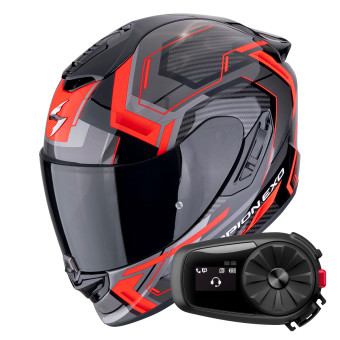 Full Face Scorpion Exo 1400 Evo II Air Linart Black Red + Kit Bluetooth 5S Solo