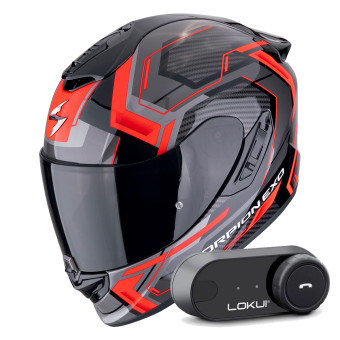 Full Face Scorpion Exo 1400 Evo II Air Linart Black Red + Kit Bluetooth Lokui K30