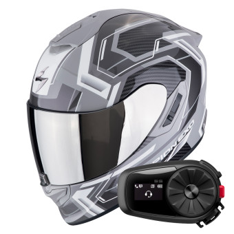 Full Face Scorpion Exo 1400 Evo II Air Linart Grey White + Kit Bluetooth 5S Solo