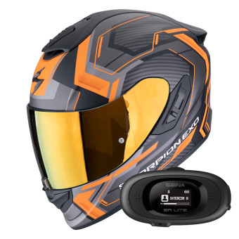 Full Face Scorpion Exo 1400 Evo II Air Linart Matt Black Orange + Kit bluetooth 5R Lite Sol