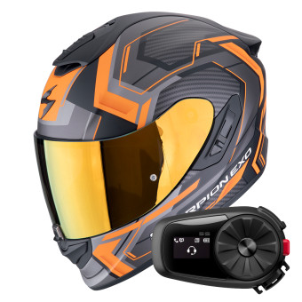 Full Face Scorpion Exo 1400 Evo II Air Linart Matt Black Orange + Kit Bluetooth 5S Solo