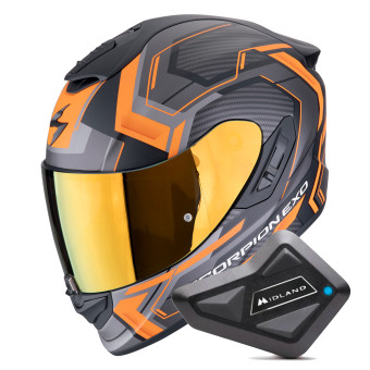 Full Face Scorpion Exo 1400 Evo II Air Linart Matt Black Orange + Kit Bluetooth BT Mini