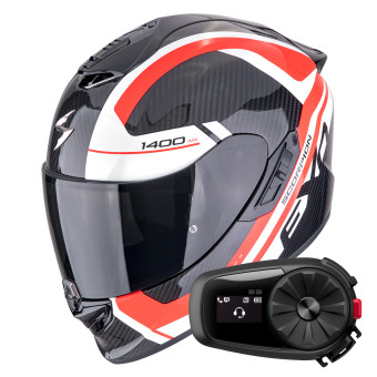 Full Face Scorpion Exo 1400 Evo II Carbon Air Enko Black Red White + Kit Bluetooth 5S Solo