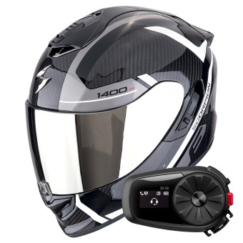 Full Face Scorpion Exo 1400 Evo II Carbon Air Enko Black Silver White + Kit Bluetooth 5S