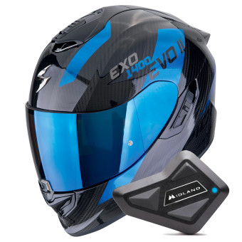 Full Face Scorpion Exo 1400 Evo II Carbon Air Platted Black Blue + Kit Bluetooth BT Mini