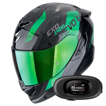 Full Face Scorpion Exo 1400 Evo II Carbon Air Platted Black Green + Kit bluetooth 5R Lite