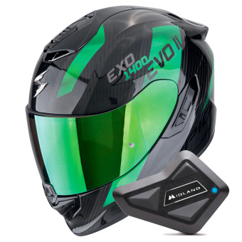 Full Face Scorpion Exo 1400 Evo II Carbon Air Platted Black Green + Kit Bluetooth BT Mini