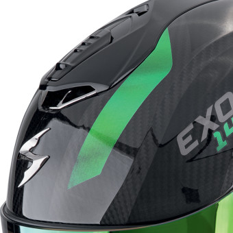 Scorpion Exo 1400 Evo II Carbon Air Platted Black Green + Kit Bluetooth BT Mini