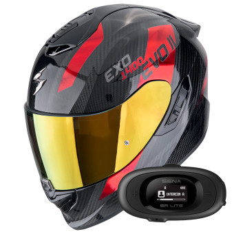 Full Face Scorpion Exo 1400 Evo II Carbon Air Platted Black Red + Kit bluetooth 5R Lite