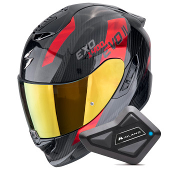 Full Face Scorpion Exo 1400 Evo II Carbon Air Platted Black Red + Kit Bluetooth BT Mini