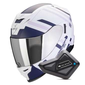 Full Face Scorpion Exo 520 Evo Air Banshee Matt White Blue Purple + Kit Bluetooth BT Mini