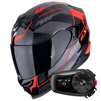 Full Face Scorpion Exo 520 Evo Air Lena Black Red + Kit Bluetooth 5S Solo