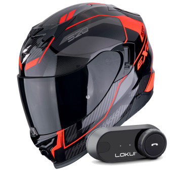 Full Face Scorpion Exo 520 Evo Air Lena Black Red + Kit Bluetooth Lokui K30