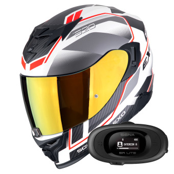 Full Face Scorpion Exo 520 Evo Air Lena Matt White Silver Red + Kit bluetooth 5R Lite Solo