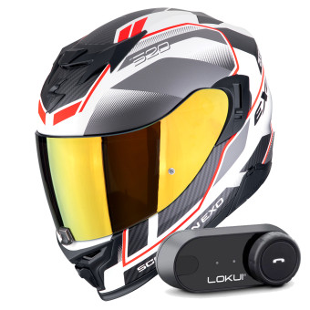 Full Face Scorpion Exo 520 Evo Air Lena Matt White Silver Red + Kit Bluetooth Lokui K30