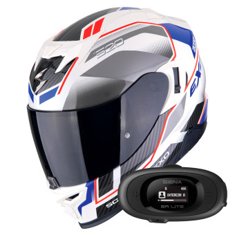 Full Face Scorpion Exo 520 Evo Air Lena Pearl White Blue + Kit bluetooth 5R Lite Solo