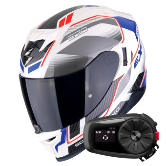 Full Face Scorpion Exo 520 Evo Air Lena Pearl White Blue + Kit Bluetooth 5S Solo