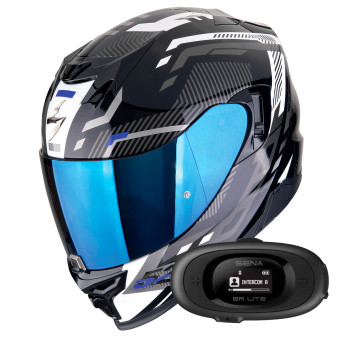 Full Face Scorpion Exo 520 Evo Air Ranka Black White Blue + Kit bluetooth 5R Lite Solo