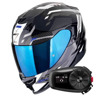 Full Face Scorpion Exo 520 Evo Air Ranka Black White Blue + Kit Bluetooth 5S Solo