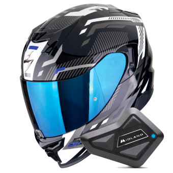 Full Face Scorpion Exo 520 Evo Air Ranka Black White Blue + Kit Bluetooth BT Mini