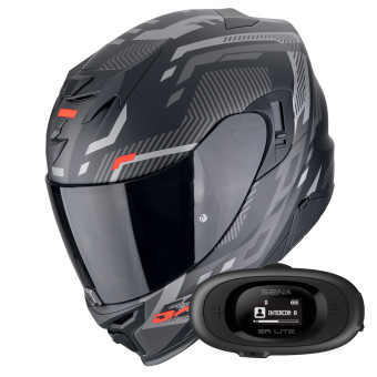 Full Face Scorpion Exo 520 Evo Air Ranka Matt Black Silver Red + Kit bluetooth 5R Lite Solo