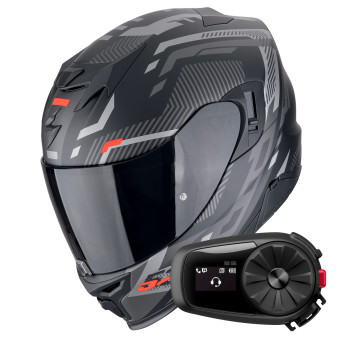 Full Face Scorpion Exo 520 Evo Air Ranka Matt Black Silver Red + Kit Bluetooth 5S Solo