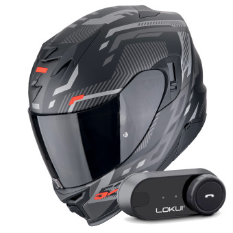 Full Face Scorpion Exo 520 Evo Air Ranka Matt Black Silver Red + Kit Bluetooth Lokui K30