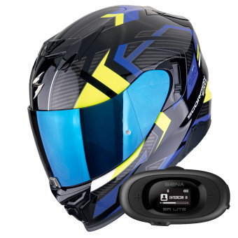 Full Face Scorpion Exo 520 Evo Air Sensus Black Blue Yellow Fluo + Kit bluetooth 5R Lite