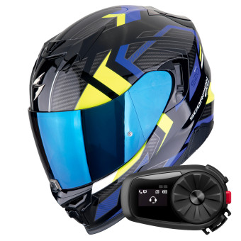 Full Face Scorpion Exo 520 Evo Air Sensus Black Blue Yellow Fluo + Kit Bluetooth 5S Solo