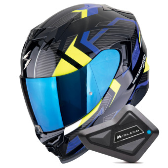 Full Face Scorpion Exo 520 Evo Air Sensus Black Blue Yellow Fluo + Kit Bluetooth BT Mini