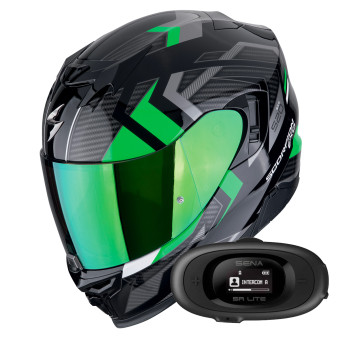 Full Face Scorpion Exo 520 Evo Air Sensus Black Green + Kit bluetooth 5R Lite