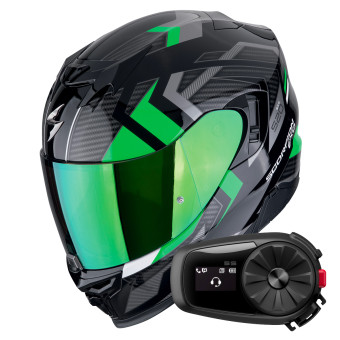 Full Face Scorpion Exo 520 Evo Air Sensus Black Green + Kit Bluetooth 5S Solo