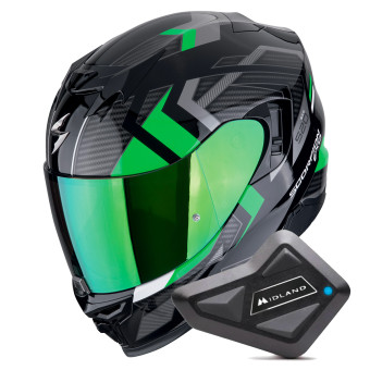 Full Face Scorpion Exo 520 Evo Air Sensus Black Green + Kit Bluetooth BT Mini